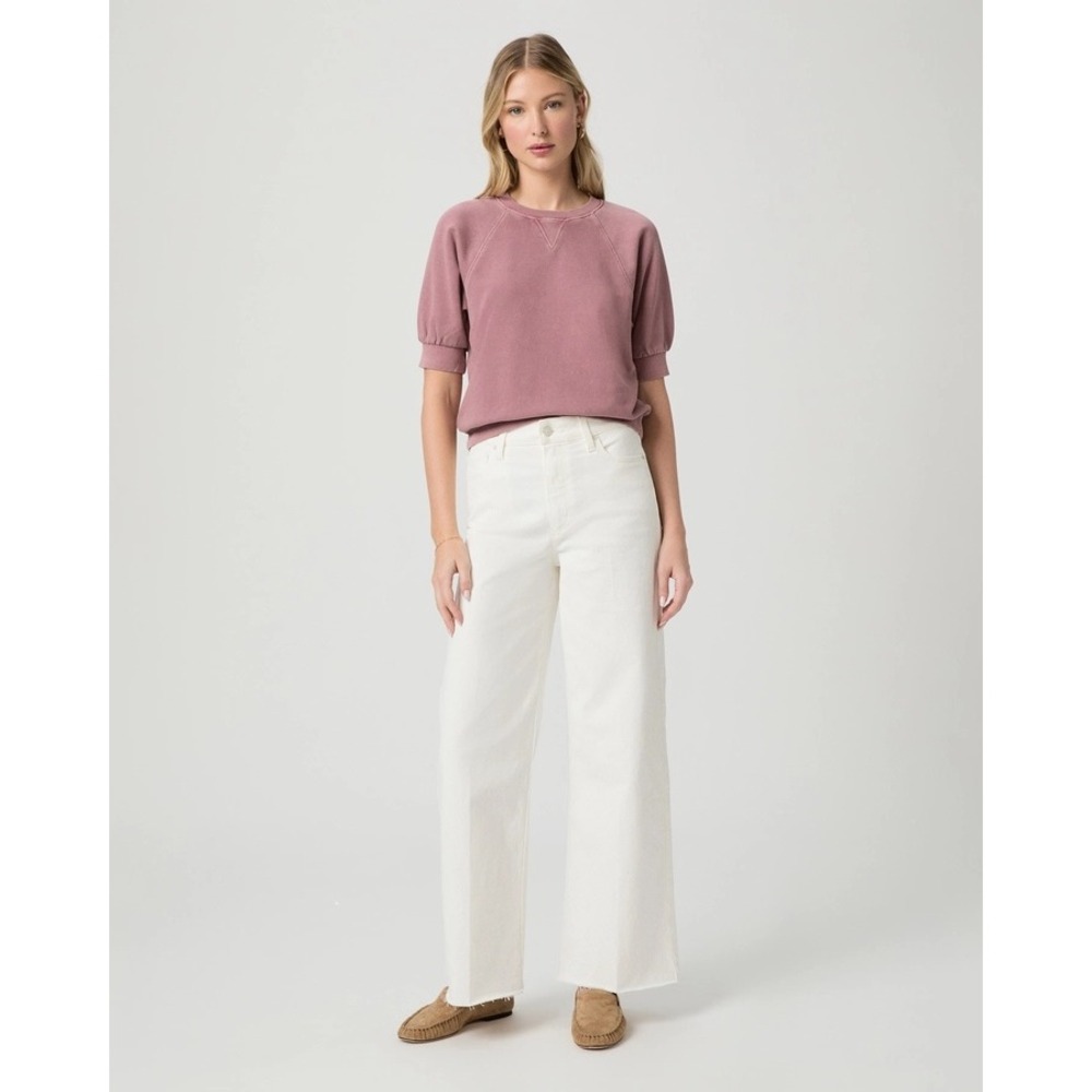 PAIGE Anessa 31" Wide Leg Jeans 27 White Tonal Ecru Raw Hem High Rise W4247